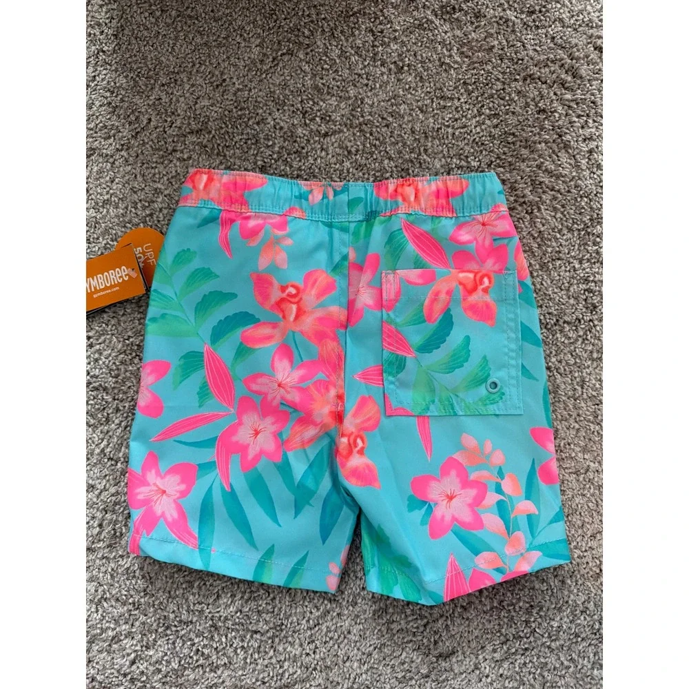 Gymboree Swim Trunks Toddler 5T Teal Pink Tropical Floral NWT UPF 50+